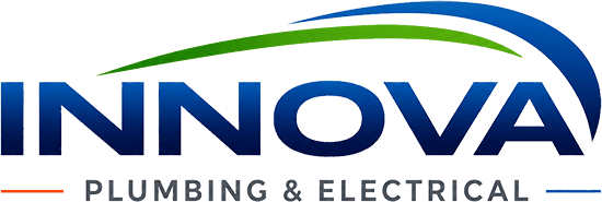 INNOVA Plumbing & Electrical logo with blue and green swoosh above the company name and text below.